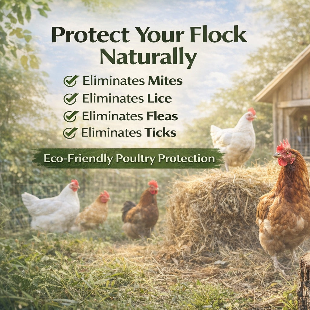 Provia poultry spray bottle with chickens in a barnyard setting